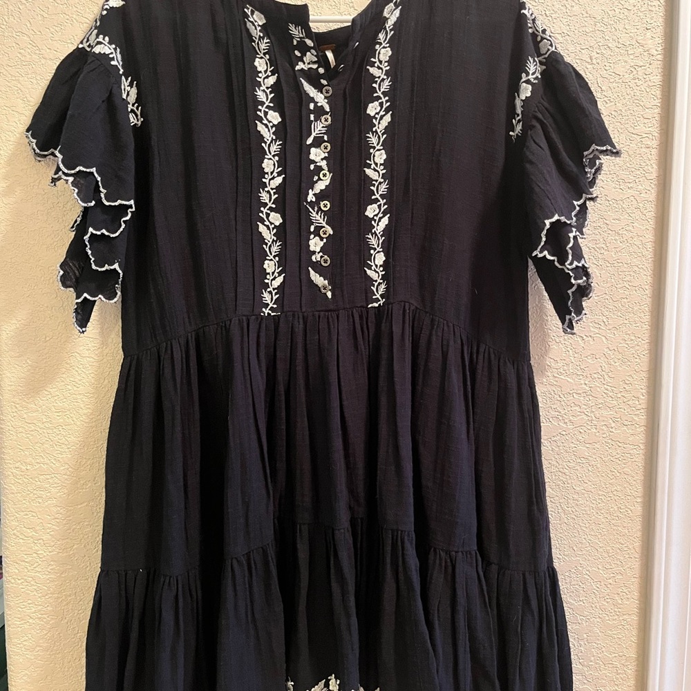 Free People Santiago embroidered mini black dress